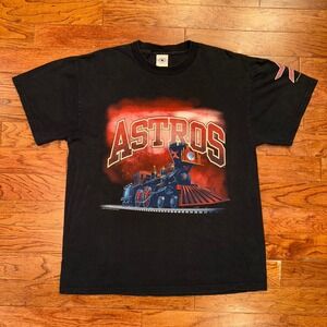 Vintage 2001 Houston Astros Home Run Train Logo Athletic T-Shirt Large Rare